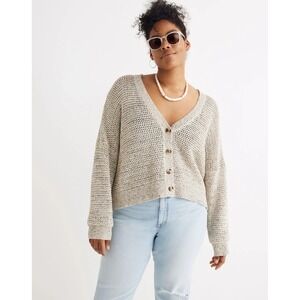 MADEWELL Sweater Womens Small Beige Marled Hartley Breezy Boxy Crop Cardigan